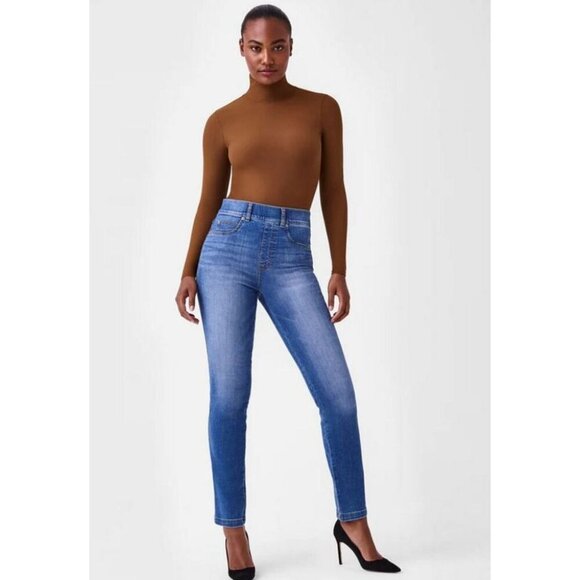 Spanx Straight Leg Jeans Blue Size Large - Picture 1 of 9
